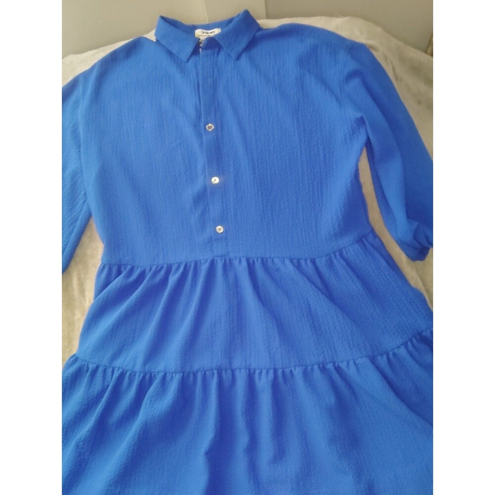 DKNY Royal Blue Collared Button Midi Shirt Dress Long Sleeve Women's - Picture 2 of 3